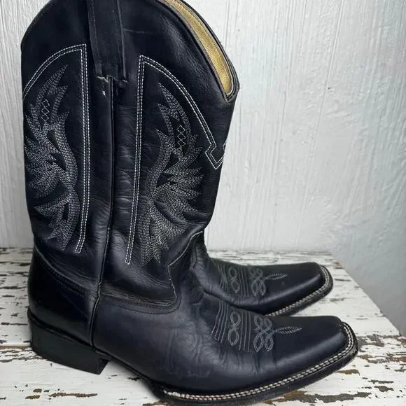 Dos Amigos Western Wear Black Pointed Toe Men's Boots Size 9 Mexico Leather